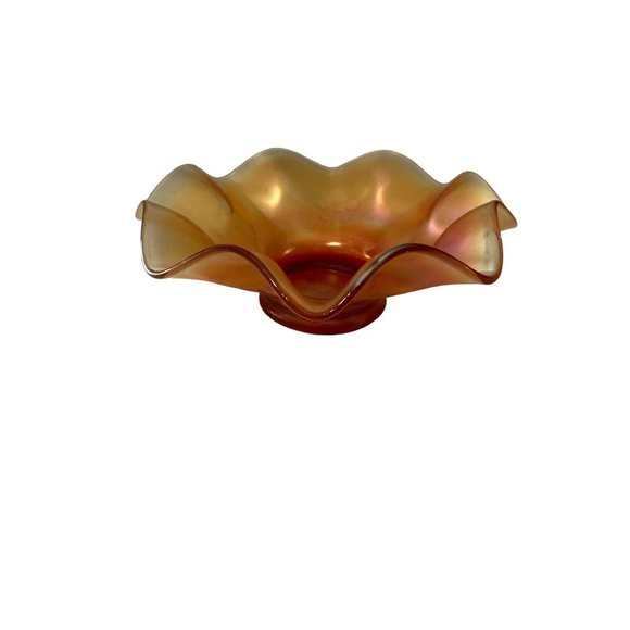 Vintage marigold fluted 7 inch floral depression glass bowl - Picture 2 of 6